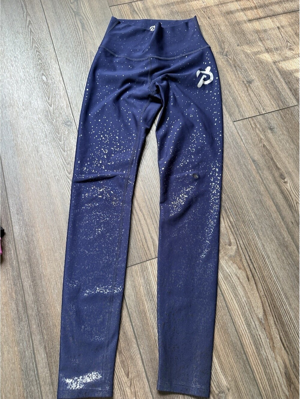 Peloton Women Sz S Navy w/Metallic Splatter Design Leggings VGUC
